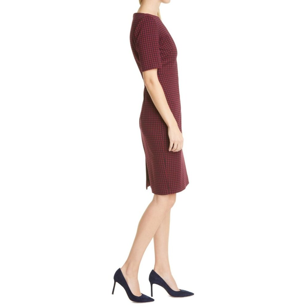 NWT BOSS Hugo Boss Dalula in Red Black Houndstooth Bateau Neck Sheath Dress 10 - Picture 10 of 12